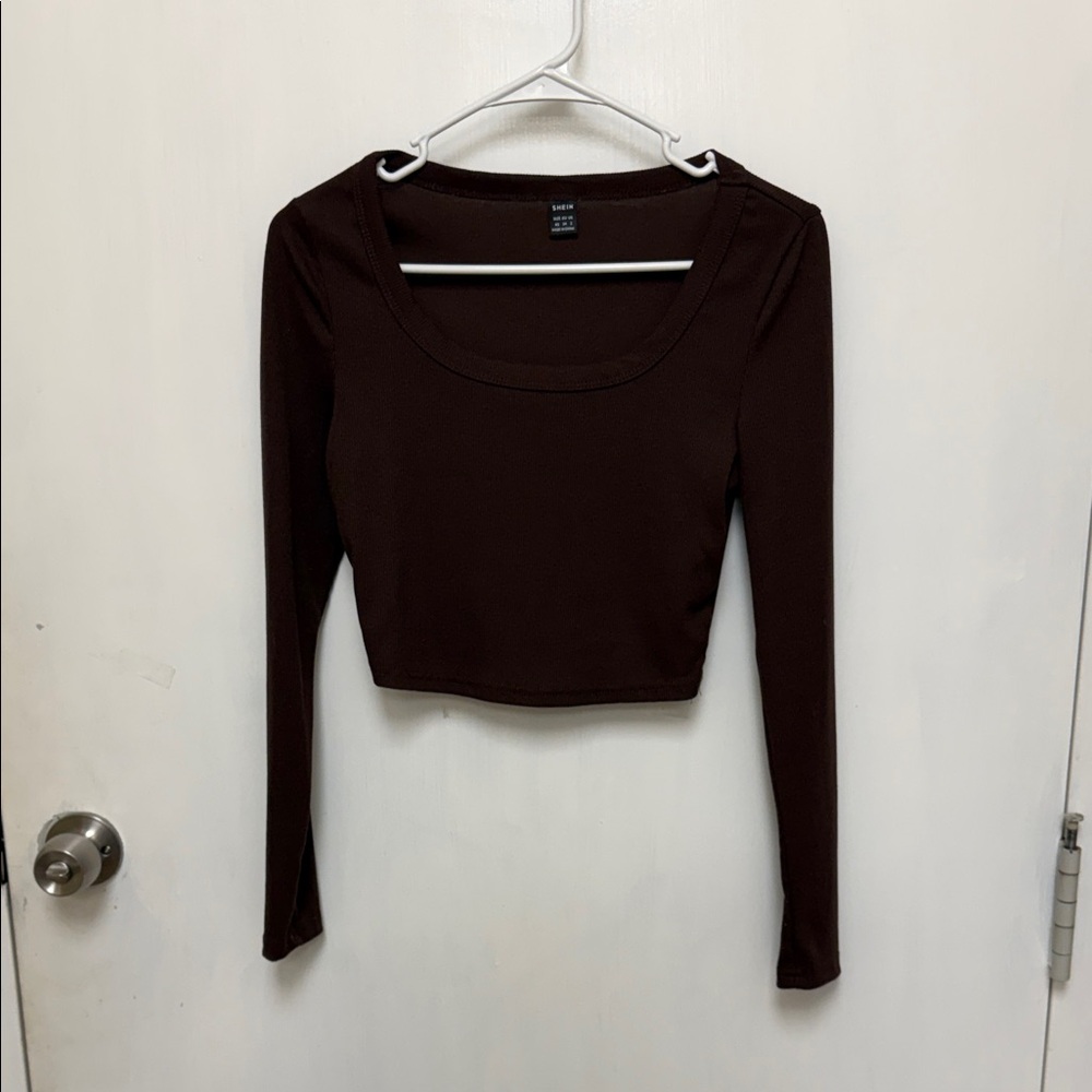 Shein Women's Long Sleeve Brown Cropped Top